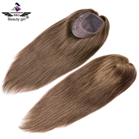 Toko Wig Online Rambut Manusia Virgin Rusia Mewah Warna Cokelat Sedang 8 Lembut Tidak Ada Lapisan Sutra Sot Dasar Yahudi Topper