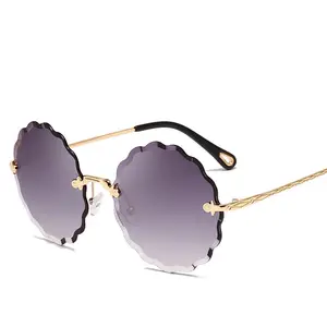 2019 Runde Sonnenbrille Weibliche Blumen form Metall Randlose Gläser Undulation Mode Persönlichkeit Marine Farbverlauf gläser UV400