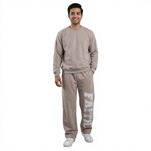 Ensemble de survêtement personnalisé en molleton français 300 GSM pour homme, sweat-shirt à col rond et pantalon, imprimé en sérigraphie, vert kaki, vêtements de fitness finerthreds - Product Image 1
