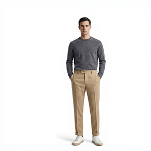 <b>Mens</b> Khaki Chino Pants Cotton Spandex Blend 250 GSM Peach Soft Finish Fine Twill <b>Stretch</b> Casual Trousers OEM Supplier - Product Image 4