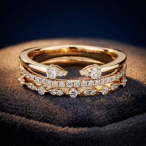 Gold Double <b>Band</b> Lab Grown Diamond Stackable <b>Ring</b> <b>Emerald</b> Cut Platinum Plated Fine Jewelry for Women - Product Image 3