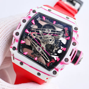 Reloj Mecánico de Lujo Personalizado Estilo RM para Hombre, Caja Blanca, Rosa y Roja, Movimiento Visible, Correa Roja, Reloj de Pulsera Deportivo de Lujo - Product Image 2