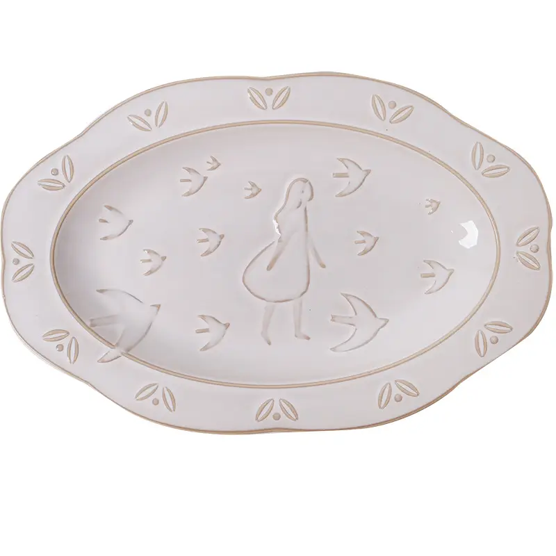 Retro Kiln Becomes Girly Home Embossed Tableware Fruit Plate Soup Plate Charger Plates Dinnerware Sets