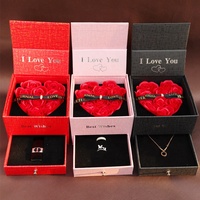 TC Barato Personalizado Doble Puerta Abierta Cajón Embalaje Anillo Collar Caja San Valentín Día DE LA Madre Regalos Forma de Corazón 9 Rose Joyero