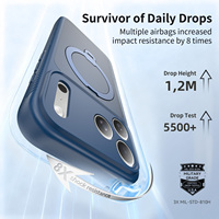 Nouvelle coque iPhone 17 Pro Max bleu foncé avec support rotatif, protection d'objectif à découpe de précision, toucher doux et magnétique