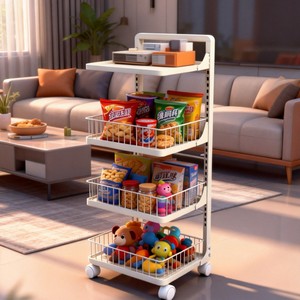 Adjustable Multi Tier Storage Rack For Kitchen Food <b>Vegetables</b> Fruit Stainless Steel <b>Standing</b> Cart - Product Image 5