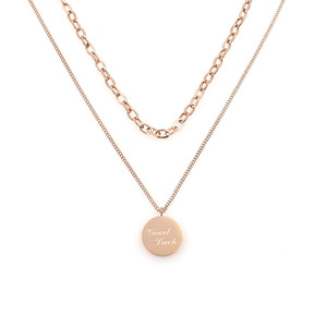 Double Layer Rose Gold Necklace With Round Pendant For Women Fashion Clavicle Chain Jewelry - Product Image 5