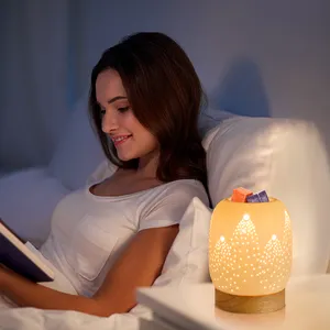 Customized Accept Wax Ceramic Electric Wax Warmer Lamp Perfume Round Mood Lighting Wax Warmer Aroma Oil Burner Lamp