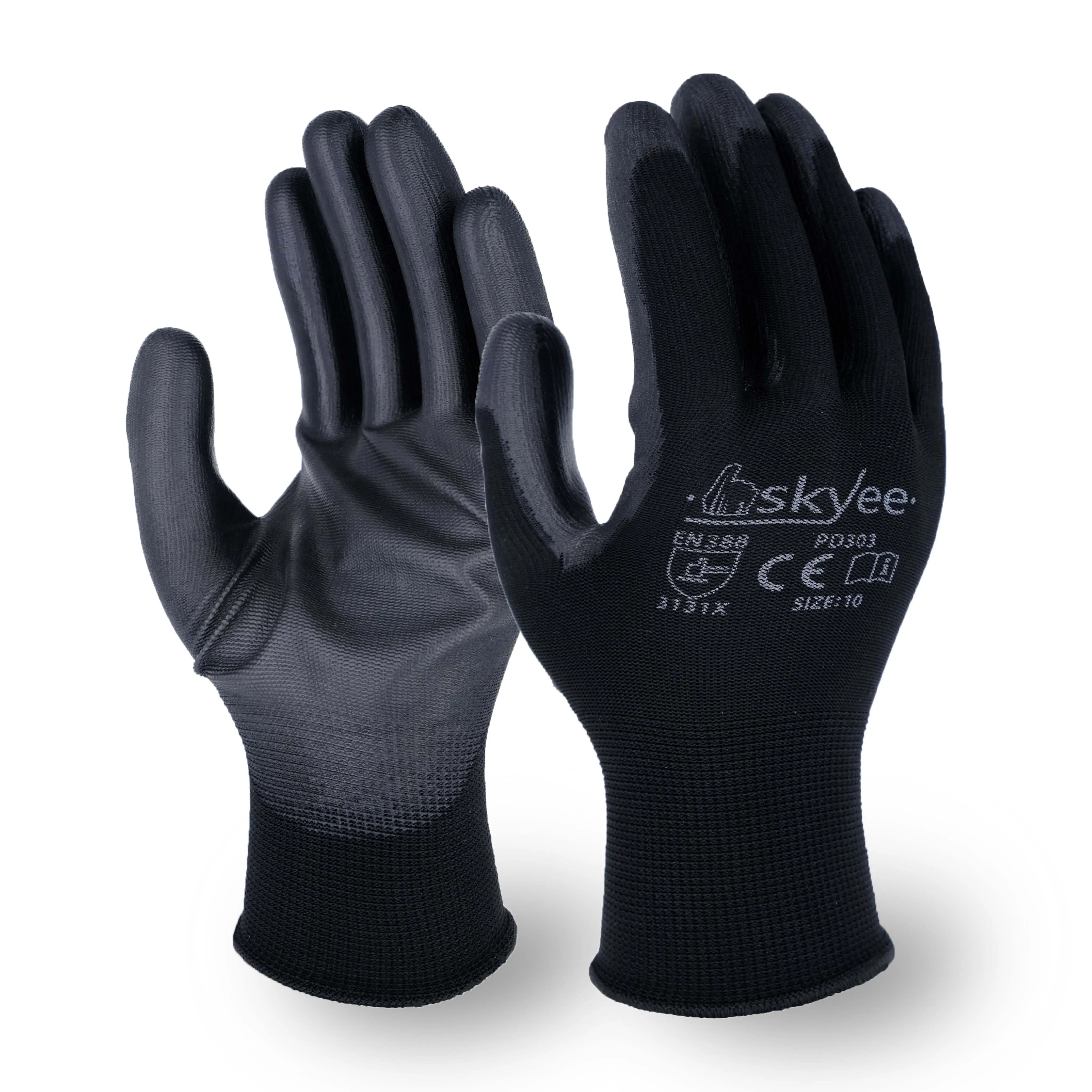 SKYEE personnalisé tissu de nylon enduit de pu à usage général anti-coupure gants de construction industrielle de qualité supérieure pour les travailleurs du jardinage