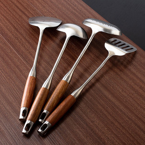 ชุดไม้พายสแตนเลส 4 ชิ้น ด้ามไม้โรสวูด อุปกรณ์ครัว เครื่องมือทำอาหาร - Product Image 1