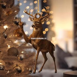 Funny <b>Deer</b> Buck Fukin' Finger Christmas Hanging Ornament Plastic Full Color Hand <b>Painted</b> Festival Decor - Product Image 4