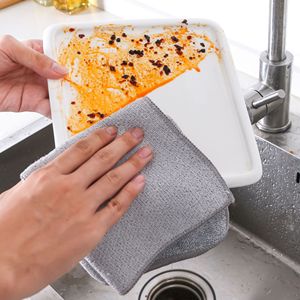 <b>Microfiber</b> Double Sided Dishcloth Silver Gray Rectangle Lint Free Kitchen Cleaning <b>Towel</b> For Pots And Pans - Product Image 1