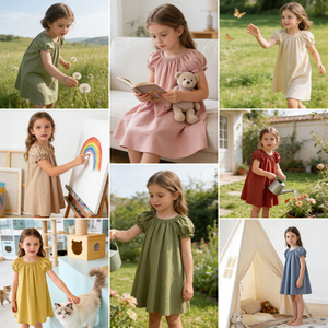 DC เสื้อผ้าเด็กสาวร้อนแสนน่ารัก กางขวางฝ้าย 1-12 ปี สม็อกไลน์ A ปัฟแขน เด็กเล่น ฟรีแฟชัน ขายส่ง - Product Image 2