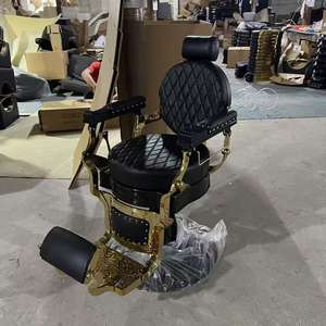 Sillón de <span class=keywords><strong>Barber</strong></span>ía Profesional de Estilo Antiguo, Muebles Duraderos para Salón de Peluquería, Color Marrón, Blanco, Dorado, Verde y Gris - Product Image 6