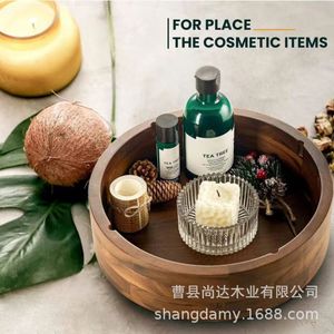 Wooden round detachable compartment dried fruit <b>tray</b>, creative candy and snack <b>storage</b> <b>tray</b>, living room coffee table desktop - Product Image 4