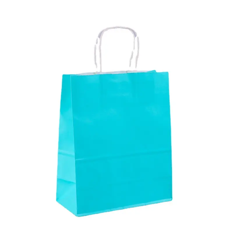 Disposable Coffee Packing Takeaway Custom Logo Printing Blue Kraft Paper Bag For Food Shop