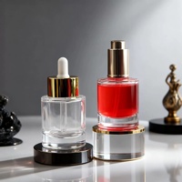 Flacon pompe en verre transparent recyclable de 30 ml, haute qualité, finition mate, pour cosmétiques, soins de la peau, impression sérigraphique, huile essentielle