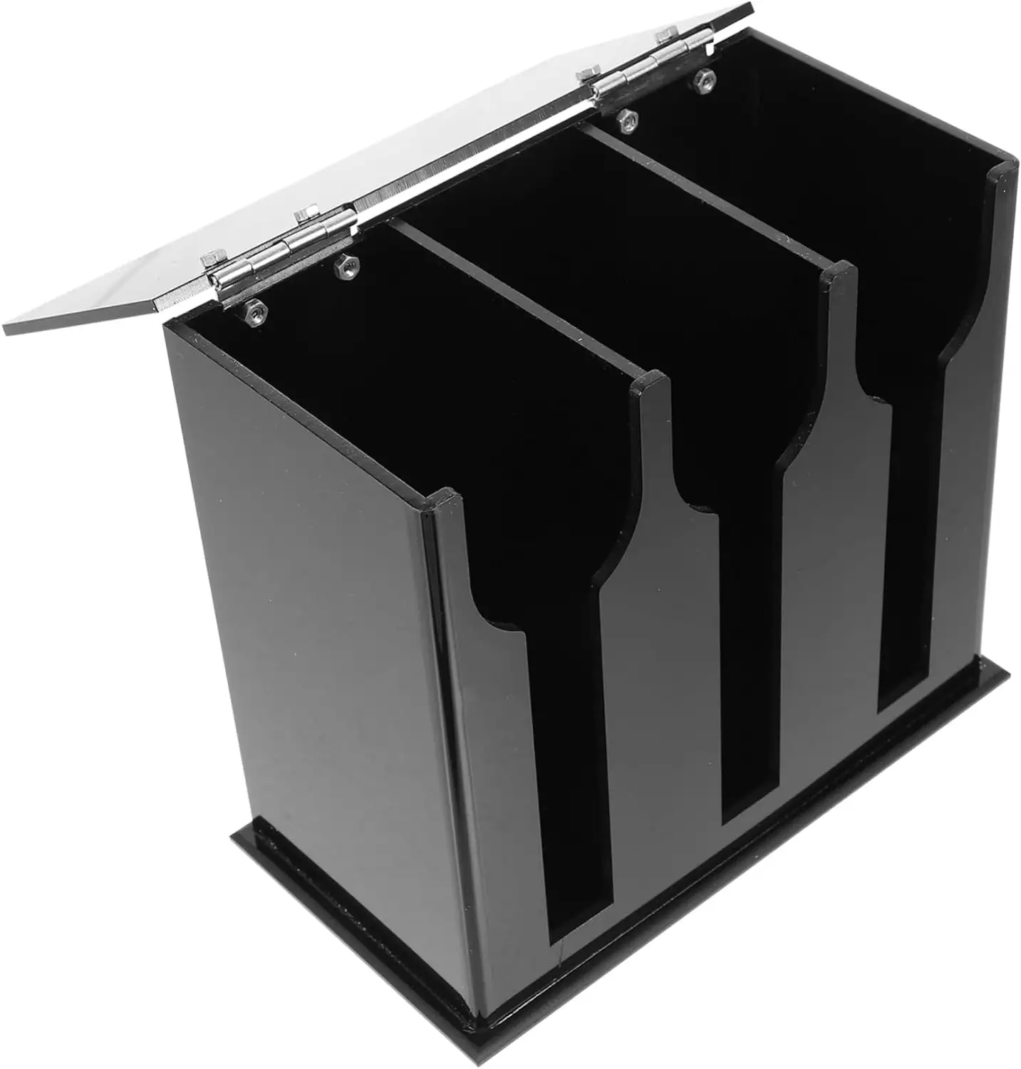 Rack de exibição de talheres com 3 compartimentos para colheres em acrílico preto apenas para exibição