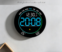 Horloge murale LED multifonctionnelle à grand écran avec prévisions météorologiques, lumière ambiante, température et humidité pour salon
