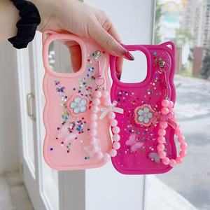 Coque de téléphone BAILI tendance avec oreilles de chat, paillettes et bord ondulé, bracelet pendentif pour iPhone/<span class=keywords><strong>OPPO</strong></span>/VIVO/Redmi/Infinix - Product Image 1