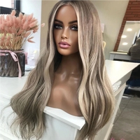 Perruques en dentelle de qualité juive en gros, cheveux vierges européens, longs, blonds avec mèches, HD sans colle, petit bonnet, toutes les couleurs disponibles