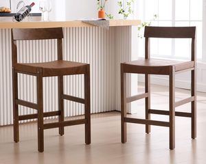 Hiện đại trang trại thanh phân thiết lập 2 Giữa Thế Kỷ Faux Da armless bếp truy cập chiều cao ghế mở trở lại gỗ chân Nâu phòng tập thể dục - Product Image 2