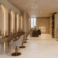 Station de coiffure moderne pour salon de coiffure |   Ensemble table de barbier personnalisée et miroir LED |   Solution tout-en-un pour le mobilier et la décoration de salons de coiffure