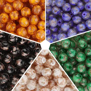 12-color Golden Sand Glass Round Beads Transparent Crystal Beads10 Pcs/pack DIY Handmade Beaded Jewelryaccessories