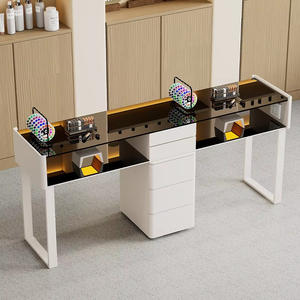 Table de manucure en verre de style simple moderne <span class=keywords><strong>ardoise</strong></span> crème Ensemble de chaises de table double simple de conception moderne manucure - Product Image 5