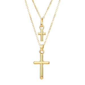 Showfay kalung liontin 2 in 1 salib tradisional untuk wanita kalung rantai lapis ganda paduan perhiasan iman Kristen - Product Image 2