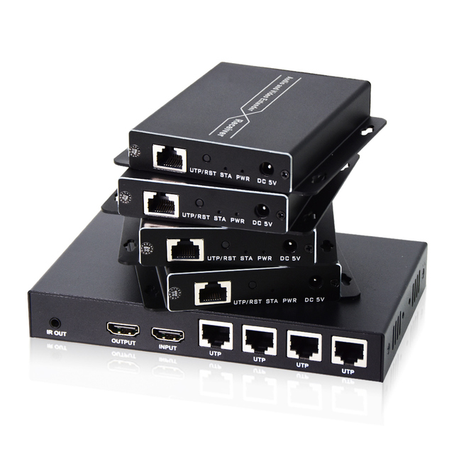 1 in 4 Out HDMI Splitter Extender 150M Over Cat6 Cable HD 1080P60HZ HDMI Transmitter Receiver