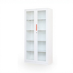 Office Furniture Glass-Frame Cabinet Transparent Metal File Cabinet <b>Door</b> Double Tiers Free <b>Standing</b> for Office Document Storage - Product Image 4