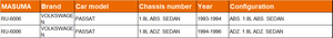 RU-6006 MASUMA Bantalan Dinding Tipis Pemasangan Otomatis Bantalan Dinding VQ20DE CA33 For For untuk VOLKSWAGEN PASSAT 1,8 L ABS. SEDAN - Product Image 2