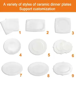 Custom Customizable Logo Luxury White Porcelain Dinner Plates Set Round Dishes Can Plato Para Ceramic Plates For Restaurants