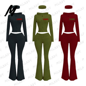 定制标志秋季2025服装女装秋季女装休闲2件套喇叭裤女连帽拉链夹克套装 - Product Image 6