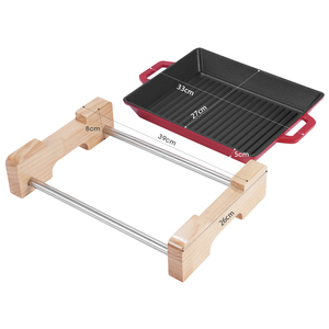 Plat <span class=keywords><strong>de</strong></span> <span class=keywords><strong>cuisson</strong></span> rectangulaire <span class=keywords><strong>en</strong></span> <span class=keywords><strong>fonte</strong></span> <span class=keywords><strong>émaillée</strong></span> antiadhésif à rayures pour camping et usage domestique, avec deux poignées latérales, facile à nettoyer - Product Image 6