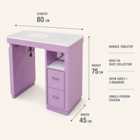 Meubles de salon de manucure modernes, table de manucure individuelle avec plateau en marbre, table de manucure avec collecteur de poussière