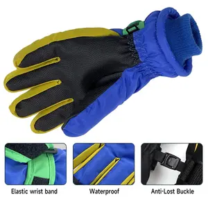 Gants de ski d'hiver imperméables et coupe-vent pour enfants Gants chauds à cinq doigts Gants de neige pour enfants