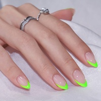 BTArtbox Vente en gros Faux ongles en acrylique verts fluorescents Y2K, courts, style French, en gel souple, forme amande, à presser