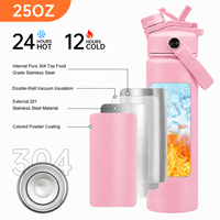 Bouteille d'eau isotherme en acier inoxydable de 25 oz avec double bec verseur, couvercle, poignée de transport, revêtement poudré, logo personnalisé, vente en gros OEM