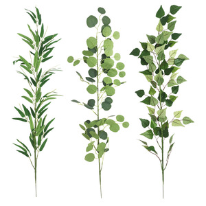 Feuilles d'eucalyptus artificielles en soie, <span class=keywords><strong>série</strong></span> de tiges de 1 m de long avec des feuilles de bambou, sensation naturelle pour l'intérieur et l'extérieur, longue durée - Product Image 3