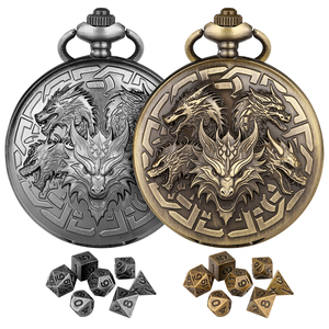Set di Dadi D&D <span class=keywords><strong>Dungeons</strong></span> and Dragons con 7 Pezzi, Drago a Cinque Teste 3D Retrò RPG, con Orologio da Tasca e Collana - Product Image 5