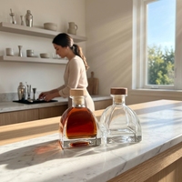 Bouteille en verre incurvée mini la plus vendue, bouteille à spiritueux en verre de haute qualité 250 ml, vente en gros, ODM, OEM, logo personnalisé pour Vodka, Gin, Bourbon