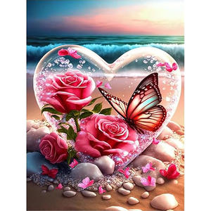 Kits de <span class=keywords><strong>peinture</strong></span> <span class=keywords><strong>diamant</strong></span> 5D complets, motifs floraux, papillons, plage, cœur, pour cadeaux de Saint-Valentin et décoration de maison côtière, vente en gros - Product Image 5