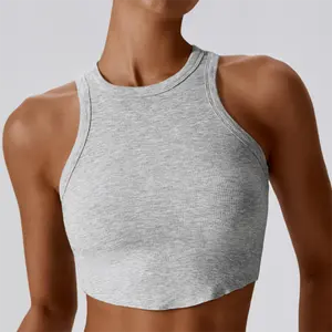 Custom logo Ribbed Cotton Women's Crop Knit Tank Tops Breathable Yoga workout Femme Crop Sexy tank