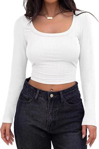 Automne Sexy <span class=keywords><strong>côtelé</strong></span> recadrée à manches longues haut court femmes mode haut court coupe ajustée tissu <span class=keywords><strong>côtelé</strong></span> <span class=keywords><strong>t</strong></span>-shirts - Product Image 3