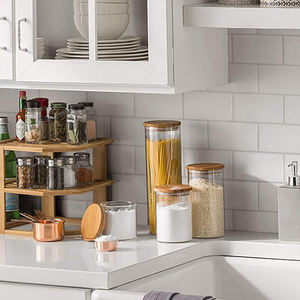 Contenants de stockage alimentaire en verre multi-tailles 250-2000 ml avec couvercles en bambou, ensemble d'organisation de <span class=keywords><strong>cuisine</strong></span> hermétique - Product Image 6