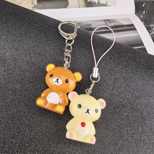 Kawaii Rilakkuma gantungan kunci beruang mudah, gantungan kunci Resin Lazybear tali telepon aksesori tas pakaian penarik dan liontin-hadiah pasangan