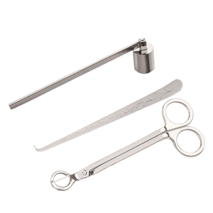 प्रीमियम 3-टुकड़ा स्टेनलेस स्टील मोमबत्ती देखभाल सेट wick ट्रिमर/कटर + डिपर स्नैफर | कस्टम लोगो लागो - Product Image 2