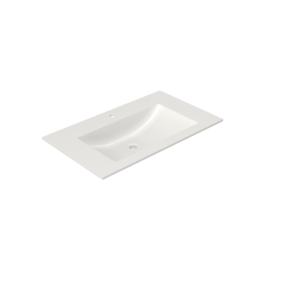 Maydon Lavabo de salle de bain carré moderne Surface solide Comptoir d'évier en résine de pierre avec finition blanche mate - Product Image 1